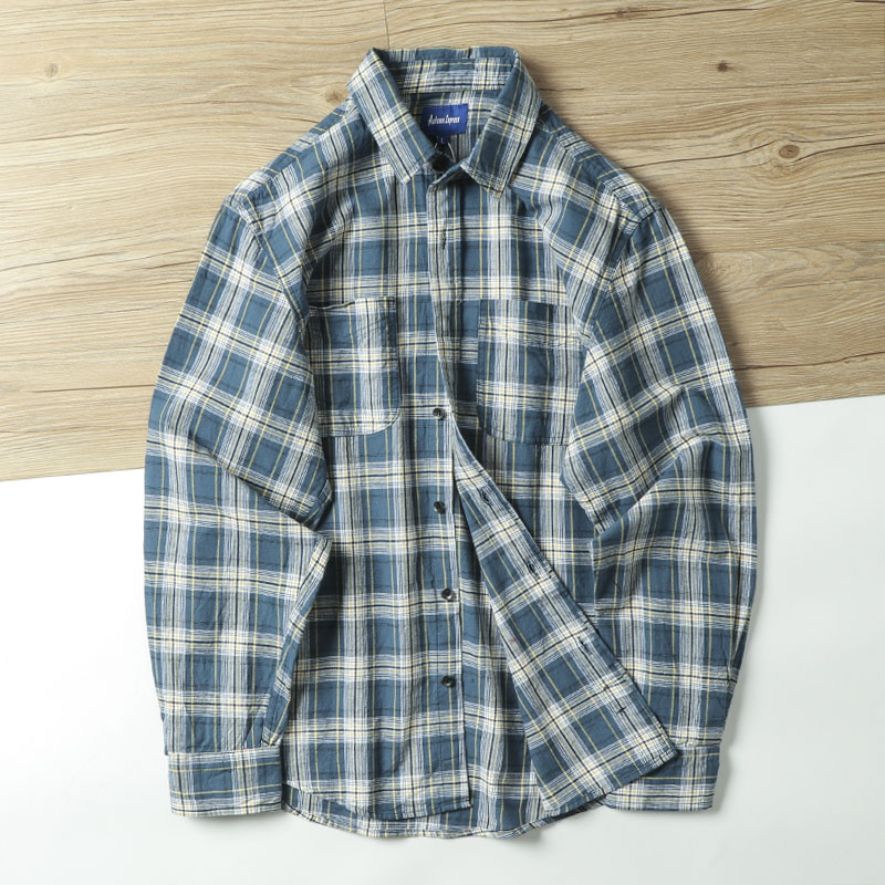 尖领长袖日系风水洗做旧衬衫