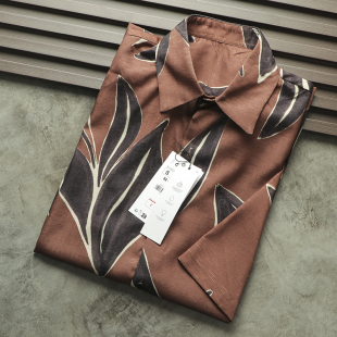 柜79欧 衬衫 外贸尾货夏季 翻领宽松短袖 夏威夷风男士 欧美单