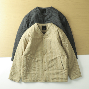 日系复古风  无性别风  肌理面料秋冬男女夹棉保暖无领棉衣外套潮