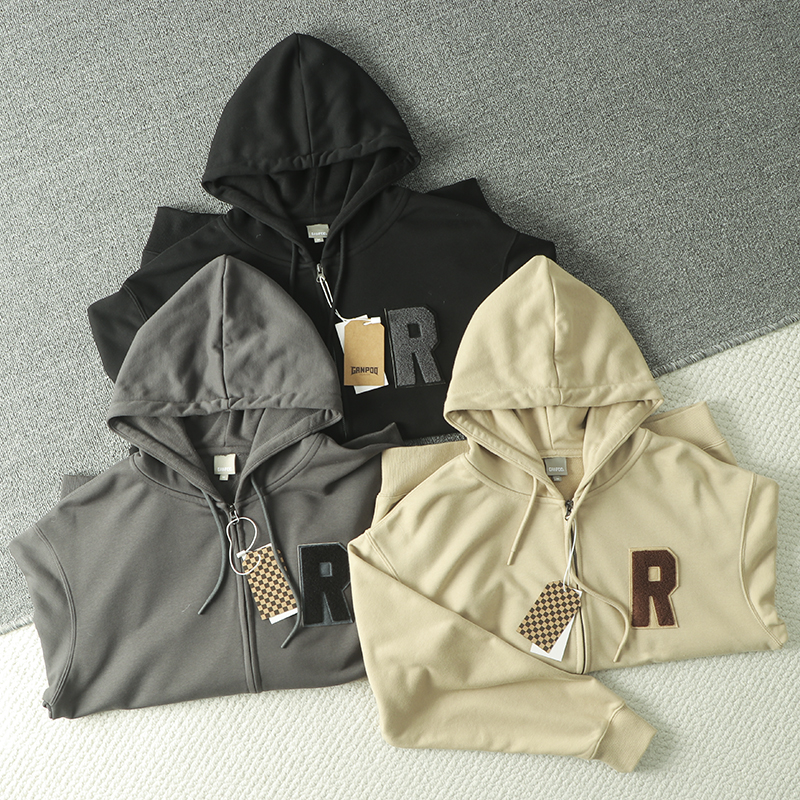 高克重毛圈休闲连帽开衫卫衣