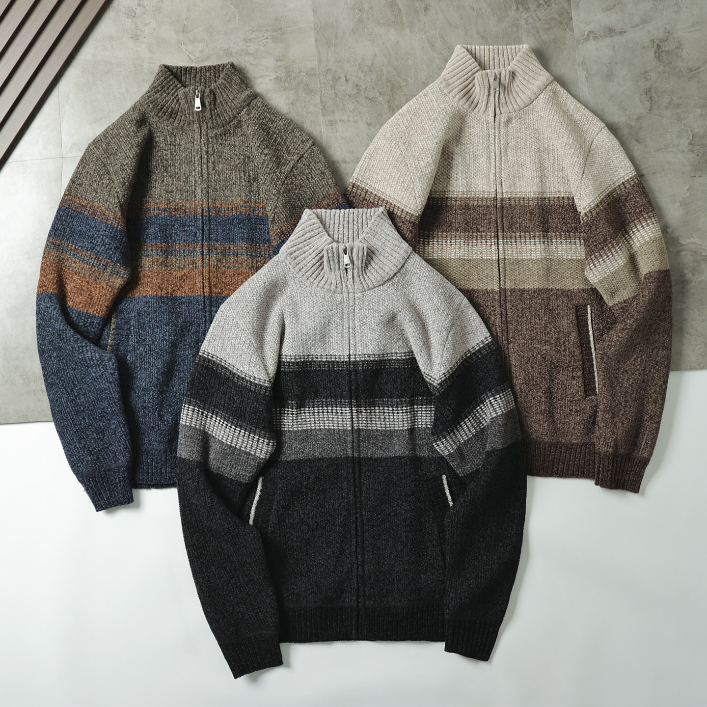 欧美单  雪尼尔 +抓绒内里  秋冬男休闲百搭立领针织开衫外套潮,男装,针织衫/毛衣,淘宝优惠券,粉丝福利购,淘宝优惠卷