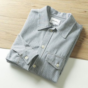 日系潮流复古 条纹衬衫 男士 宽松廓形翻领长袖 潮搭 时尚 清仓捡漏