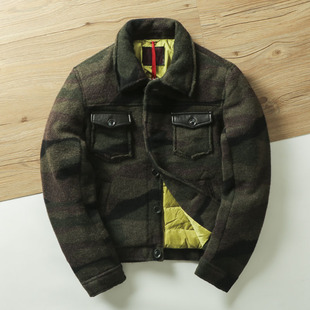 柜2千+加厚50羊毛针织90白鸭绒男士迷彩羽绒服休闲毛呢夹克外套冬