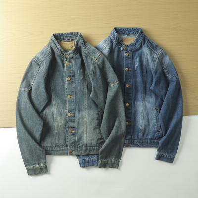 立领春秋休闲复古做旧男牛仔外套