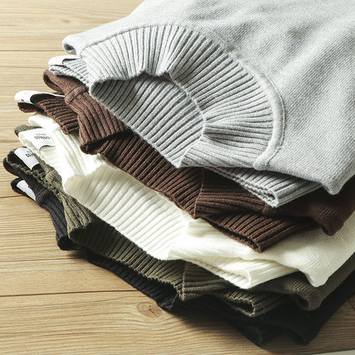 套头半高领纯色休闲针织衫男毛衣