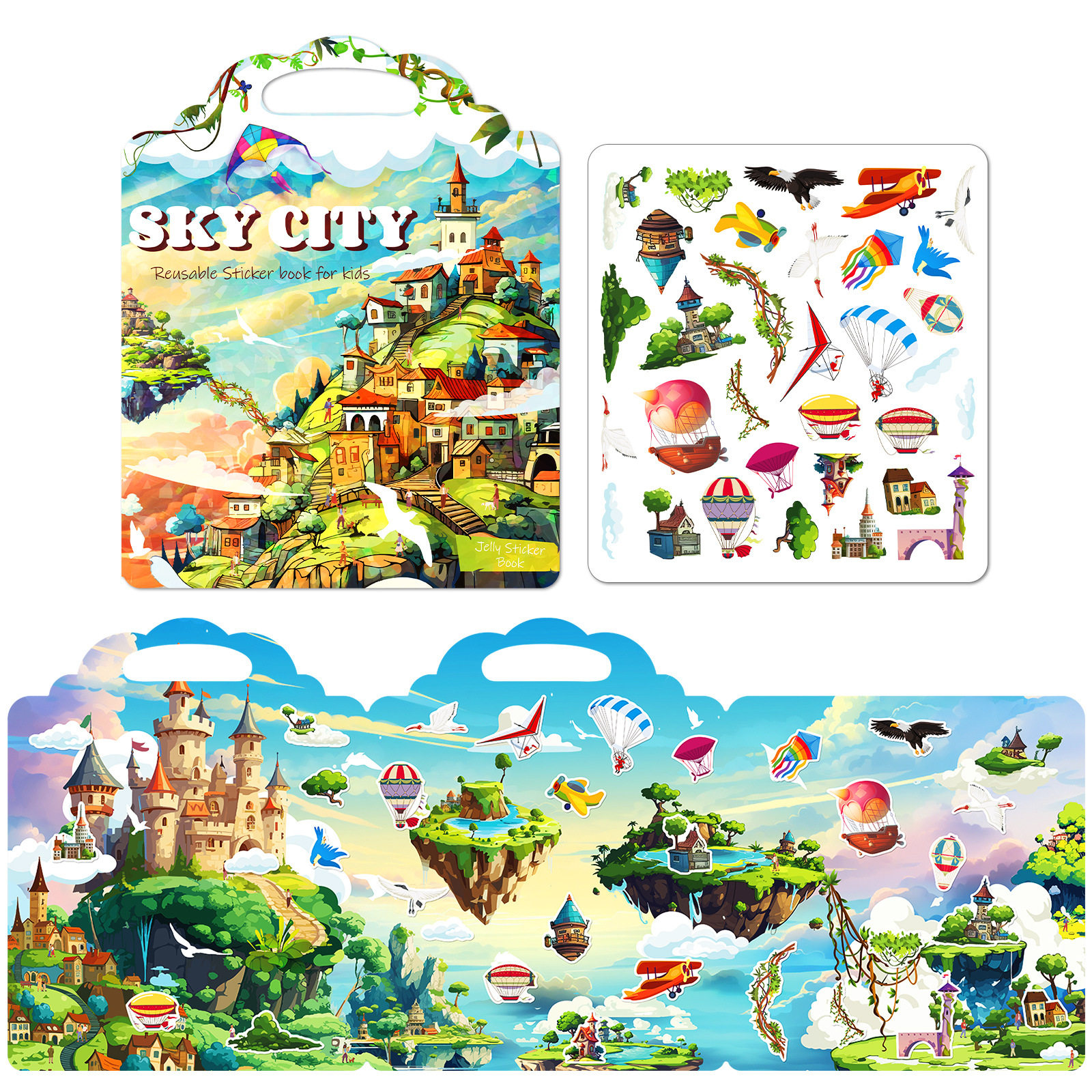 外贸出口天空之城果冻贴纸书启蒙果儿童益智专注力安静玩具书玩具