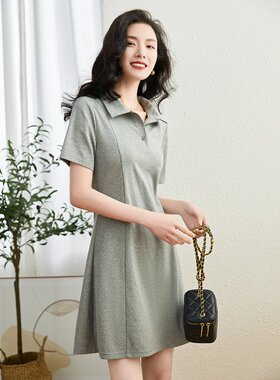 XZCV【polo短裙)夏季Polo领刺绣短袖收腰连衣裙女