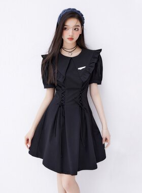 XZCV连衣裙女夏季高级感大翻领收腰连衣裙