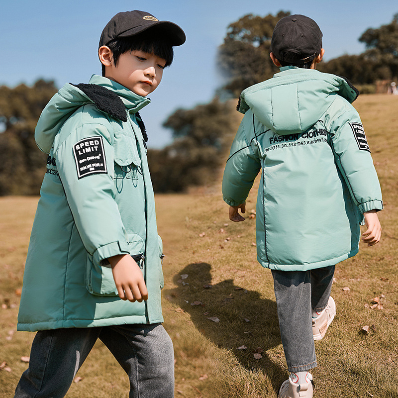 男童大童宽松加厚中长款羽绒服
