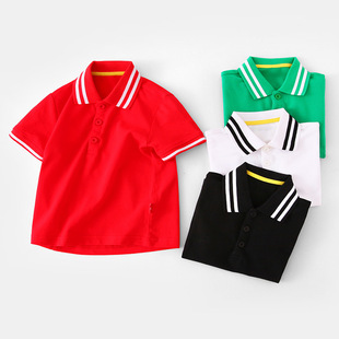 1男童2女童3夏4宝宝5儿童6短袖T恤7岁8纯棉9白黑绿红色校服POLO衫