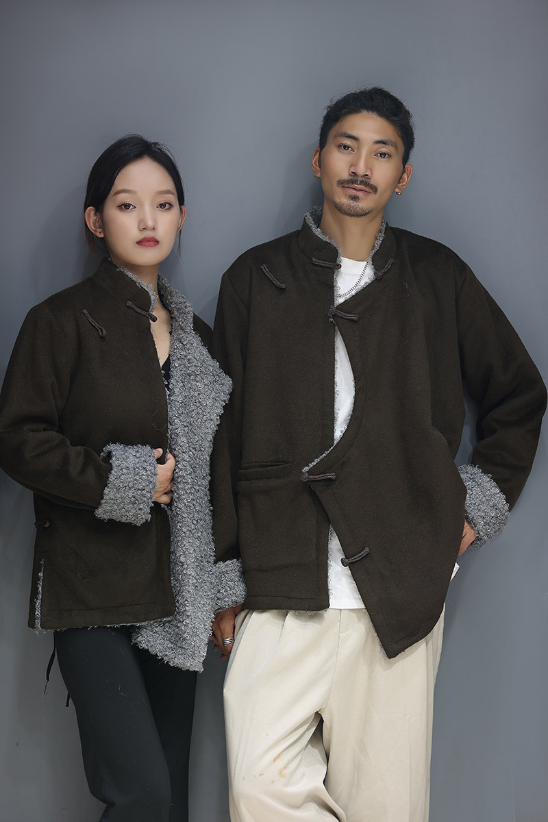 TIBETAN CASHMERE THICKENED COTTON CLOTHES MENS SIMPLE HIGH-END ATMOSPHERIC COATS WOMENS WINTER TIBETAN CLOTHES TIBETAN CLOTHES TANG CLOTHES AND BLACK CLOTHES