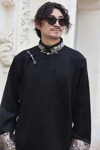 2022年春夏季款双面水波羊绒原创设计小众藏装外套男藏式上衣藏服