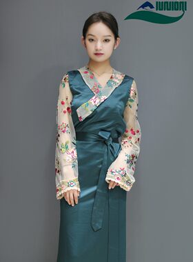 西式藏装连衣裙高端时尚21年新款西藏服女博拉假两件套少数民族风