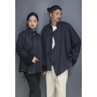 2021新款藏装外套冬季男羊绒加人造毛手工扣子加绒加毛藏服女黑色