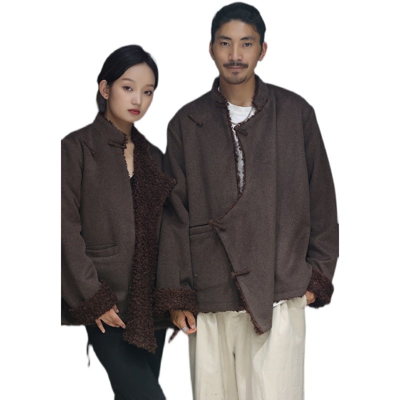 TIBETAN CASHMERE THICKENED COTTON CLOTHES MENS SIMPLE HIGH-END ATMOSPHERIC COATS WOMENS WINTER TIBETAN CLOTHES TIBETAN CLOTHES TANG CLOTHES AND BLACK CLOTHES