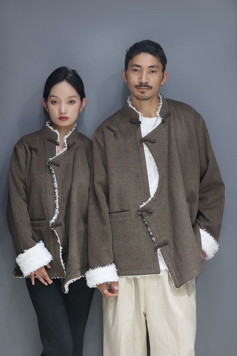 TIBETAN CASHMERE THICKENED COTTON CLOTHES MENS SIMPLE HIGH-END ATMOSPHERIC COATS WOMENS WINTER TIBETAN CLOTHES TIBETAN CLOTHES TANG CLOTHES AND BLACK CLOTHES