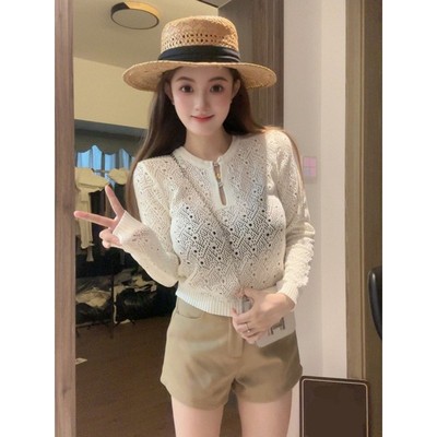 大码女装高级感镂空长袖针织衫