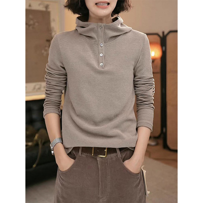 大码女装双面绒连帽卫衣女