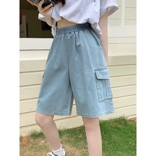 美式复古高腰阔腿短裤女2025夏季大码胖mm显瘦薄款工装牛仔五分裤