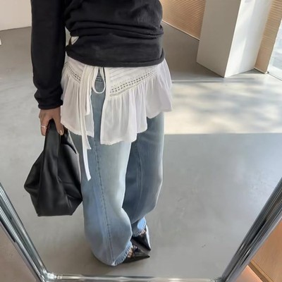 大码白色镂空设计感花边外穿屁帘