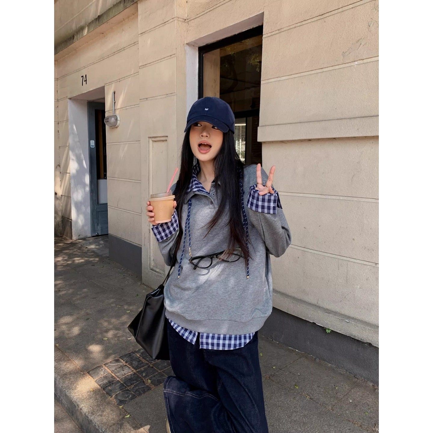 大码胖mm拼接假两件卫衣长袖女春季美式学院风宽松设计感显瘦上衣,女装/女士精品,大码内搭,淘宝优惠券,粉丝福利购,淘宝优惠卷