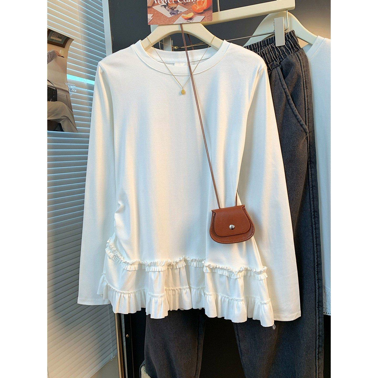 大码胖MM磨毛加绒花边拼接长袖内搭上衣女春季内搭遮肉显瘦打底衫,女装/女士精品,毛针织衫,淘宝优惠券,粉丝福利购,淘宝优惠卷