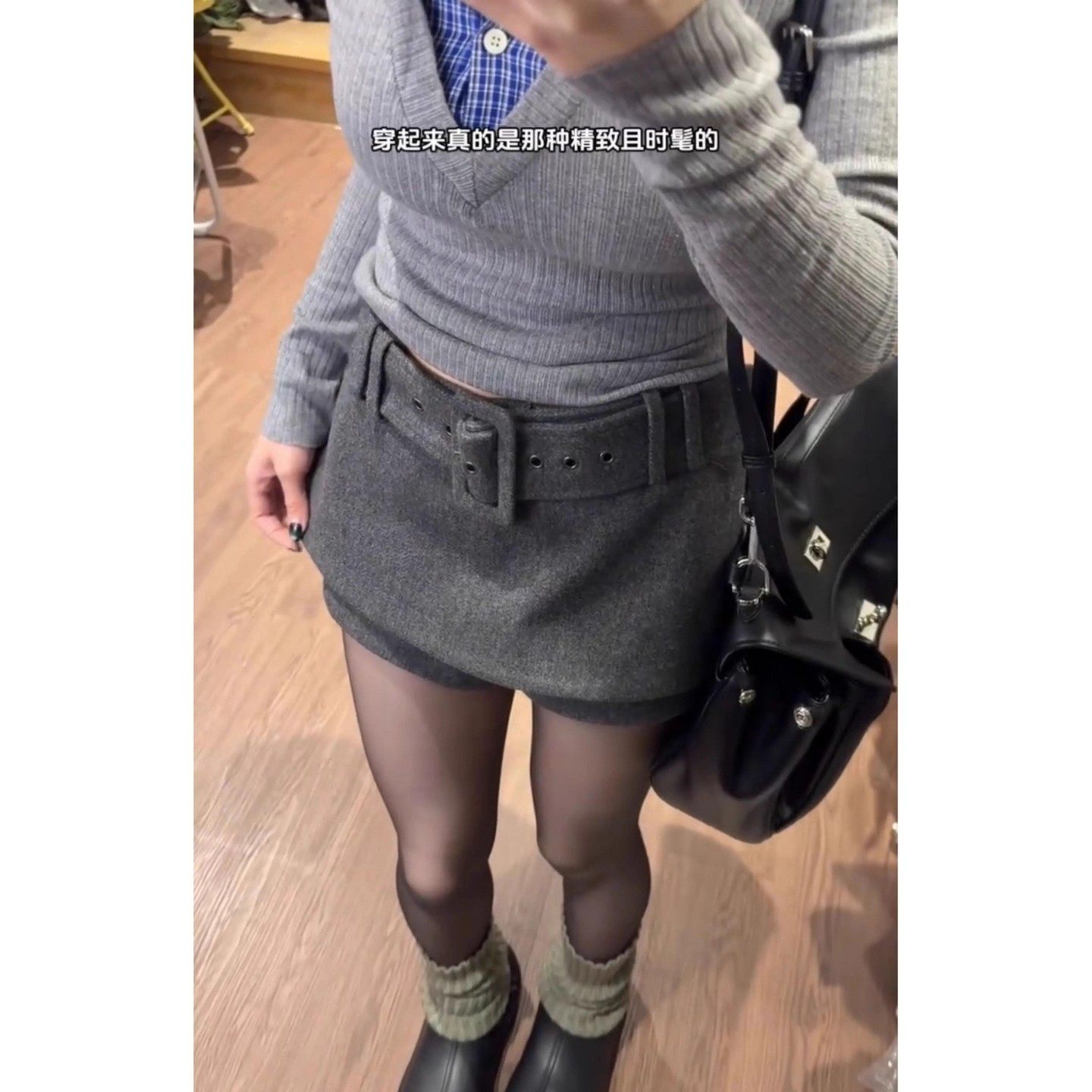 设计感灰色毛呢低腰短裙裤女2025春季美式辣妹显瘦复古腰带半身裙,女装/女士精品,大码裤装,淘宝优惠券,粉丝福利购,淘宝优惠卷