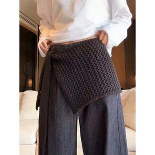 大码胖mm黑色高腰A字遮胯屁帘女秋冬季系带百搭叠穿气质针织短裙