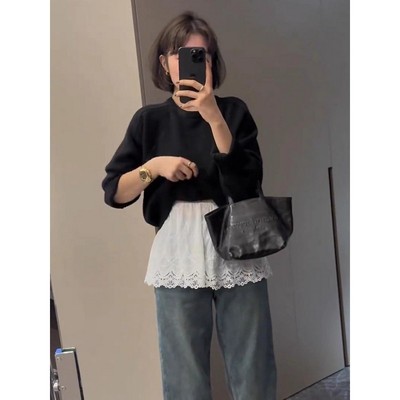 胖mm大码白色屁帘蕾丝半身裙女遮肉显瘦休闲高腰a字短裙冬配靴子