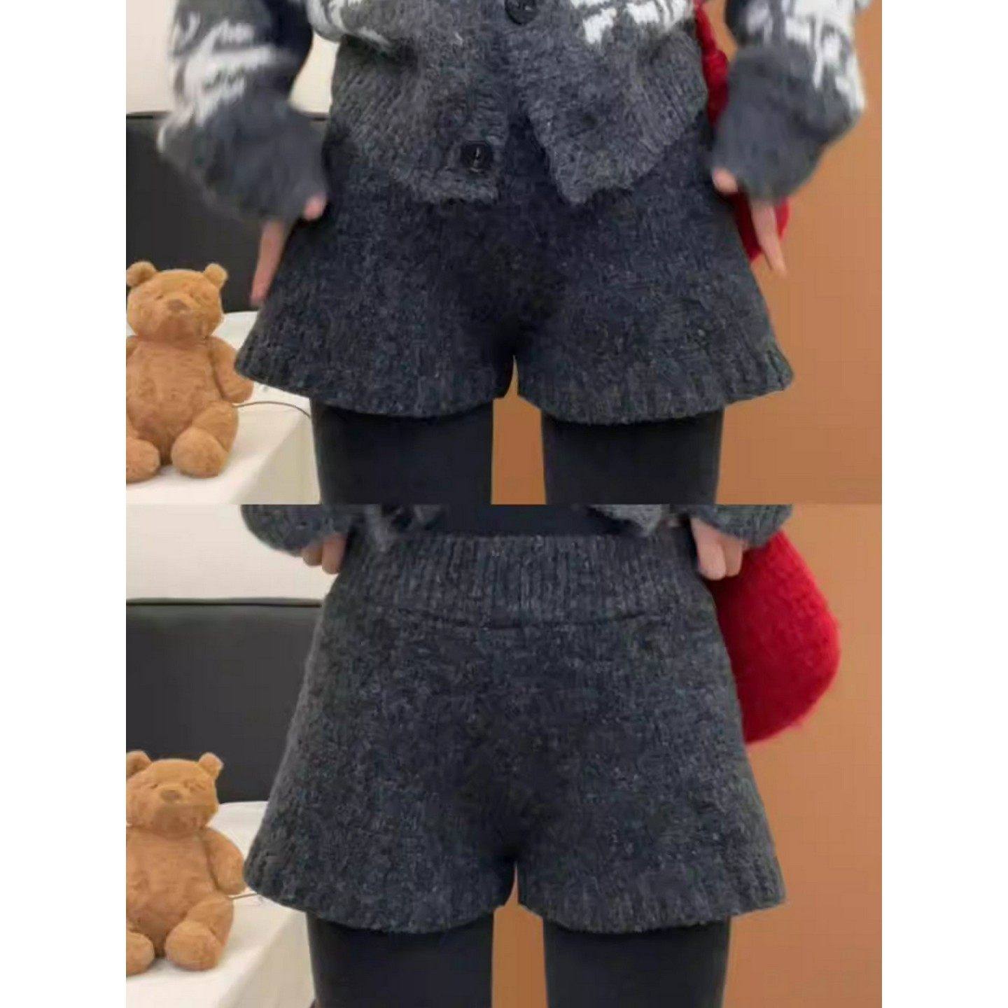 大码胖MM灰色时尚a字针织包臀靴裤女冬季小个子百搭打底毛衣短裤,女装/女士精品,休闲裤,淘宝优惠券,粉丝福利购,淘宝优惠卷