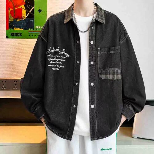 美式复古字母印花男士牛仔外套