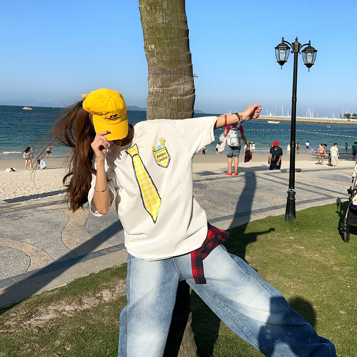 BCRA美式复古涂鸦领带短袖T恤男女夏季宽松休闲百搭情侣半袖上衣T