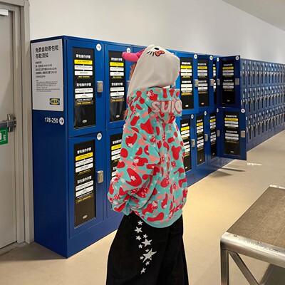 BCRA原创卡通KT猫满印烫钻迷彩双帽外套连帽卫衣男女宽松开衫潮牌