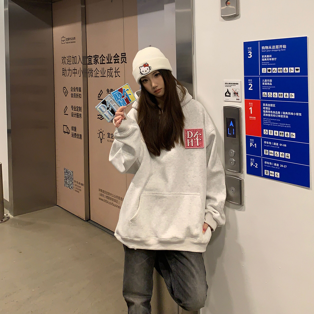 BCRA美式复古魔术贴刺绣连帽卫衣男女秋冬宽松休闲情侣国潮牌帽衫