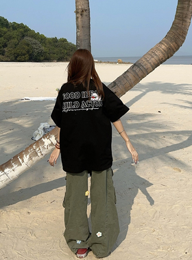 BCRA美式重工字母刺绣短袖T恤男女夏季潮牌宽松休闲百搭情侣上衣T