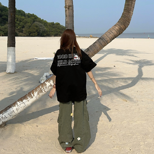 BCRA美式重工字母刺绣短袖T恤男女夏季潮牌宽松休闲百搭情侣上衣T