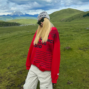 BCRA美式复古字母印花连帽卫衣男女秋冬季宽松休闲国潮牌情侣帽衫