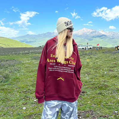 BCRA美式复古字母印花连帽卫衣男女秋冬季宽松休闲国潮牌情侣帽衫