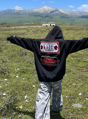 BCRA美式复古毛巾绣连帽卫衣男女秋冬国潮牌宽松休闲百搭情侣帽衫