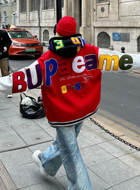 BCRA美式复古字母重工刺绣棒球服夹克男女高街春季新款情侣外套潮