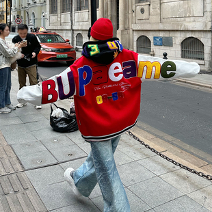 BCRA美式复古字母重工刺绣棒球服夹克男女高街春季新款情侣外套潮