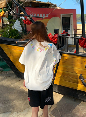 BCRA美式国潮牌涂鸦印花短袖T恤男女夏季宽松休闲情侣款半袖上衣T