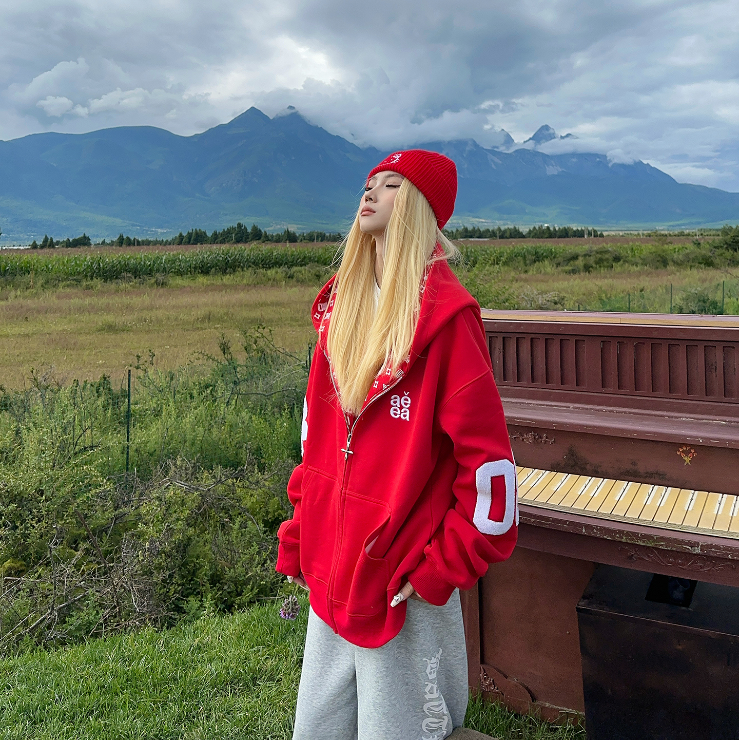 BCRA美式复古字母印花连帽卫衣开衫男女秋冬季宽松休闲情侣外套潮