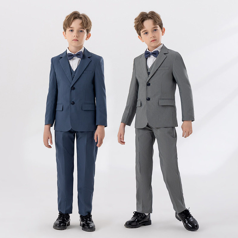 男童蓝色西服套装大童花童婚礼服西装演出表演服青少年主持活动服
