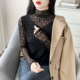 提花显瘦百搭上衣女 半高领蕾丝衫 2023新款 秋冬双层内搭显瘦打底衫