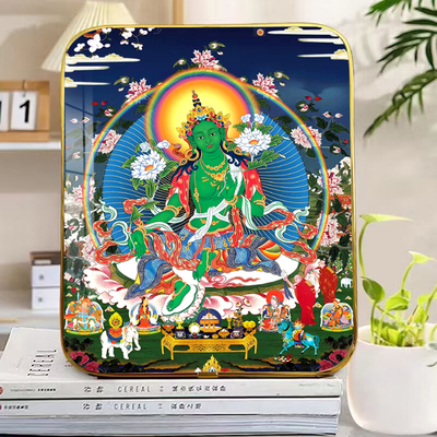 绿度母摆台白度母像高清圣众画像唐卡观想图画像摆件结缘圣度母画