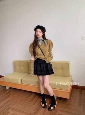 Fourseven十三行正品秋设计层次感麂皮绒短裙半身裙(有安全裤)