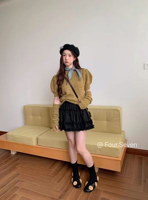 Fourseven十三行正品秋设计层次感麂皮绒短裙半身裙(有安全裤)