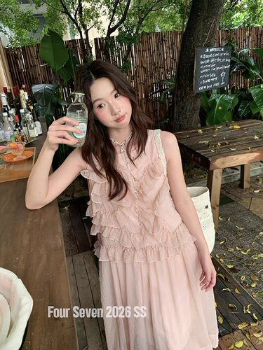 FOUR SEVEN 2026SS 度假风手摇花边长款背心裙仙女连衣裙