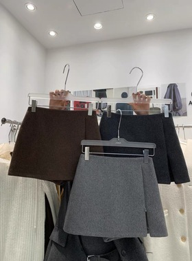 AME2025冬装新款韩版高品质加厚双面羊毛呢前开叉拉链半身裙A字裙